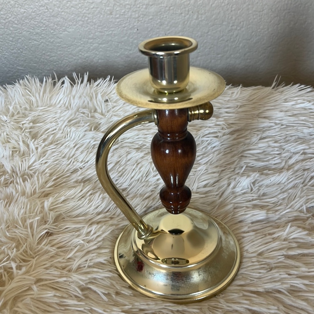 Vintage Home Interiors Candlestick Holder Gold Wood